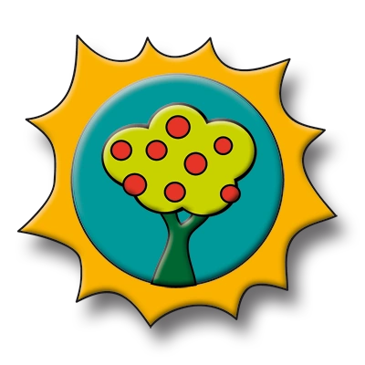 Logo Mindful-Business: Eine Sonne mit einem Apfelbaum in der Mitte